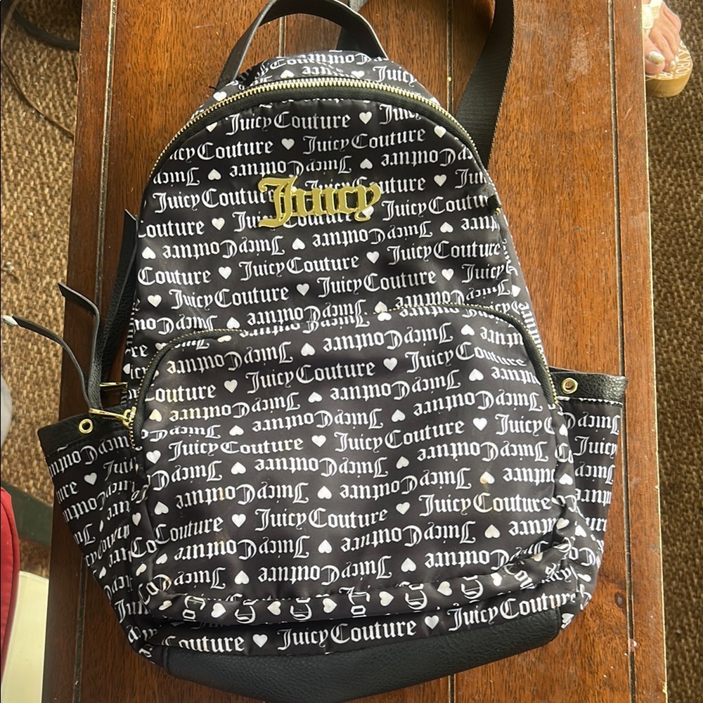 Juicy Couture Logo Print Backpack in Black and White